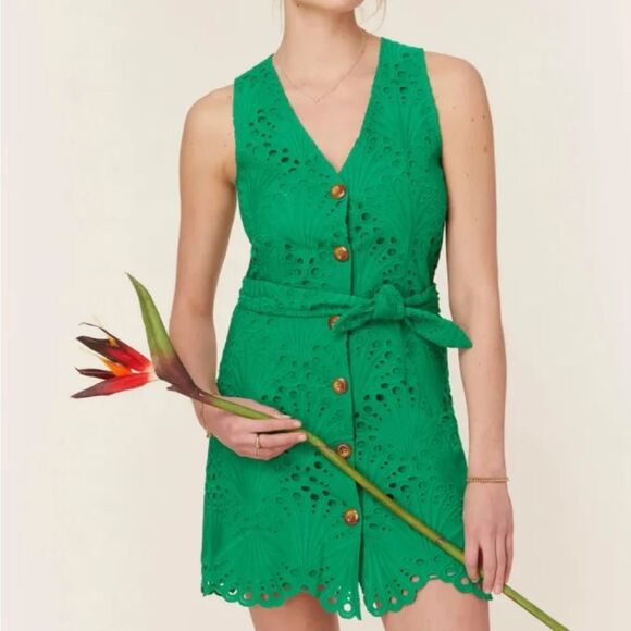Andie The Navarino Dress Button Front Eyelet Emerald Green Medium NWT - Picture 1 of 9